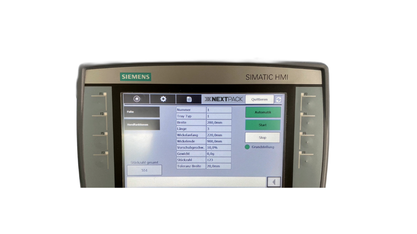 Bildschirm der nexttec Wickelmaschine
